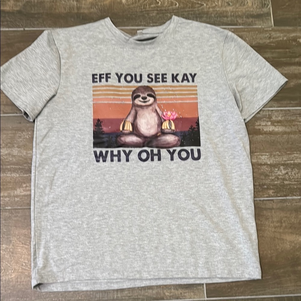 Gray Graphic T-Shirt with Sloth Design